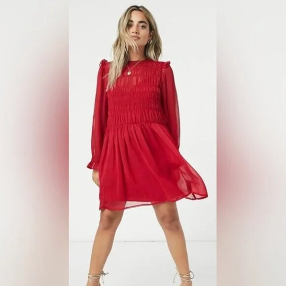 ASOS Elegant Red Chiffon Dress - Picture 1 of 6